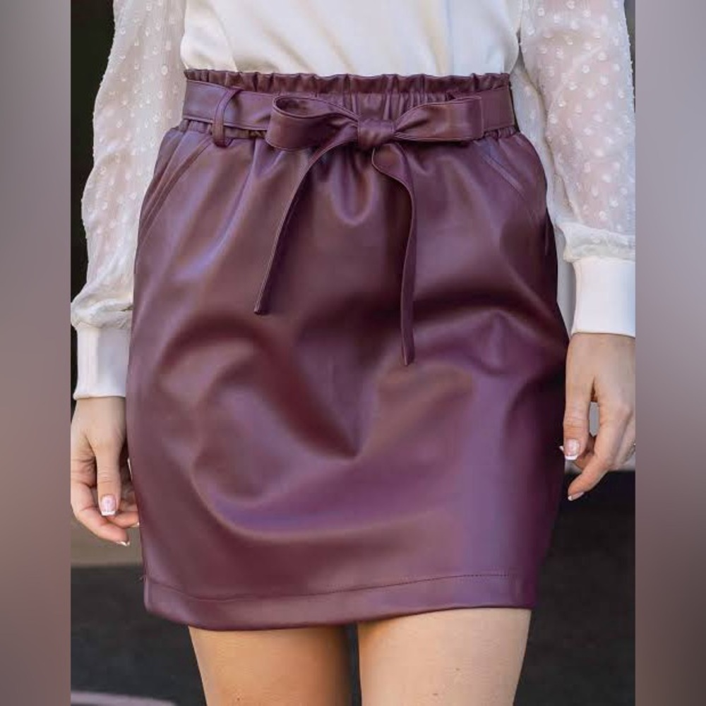 LOFT Burgundy Faux Leather Skirt